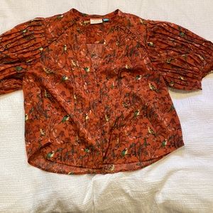 Anthropologie burnt orange top with balloon short sleeves